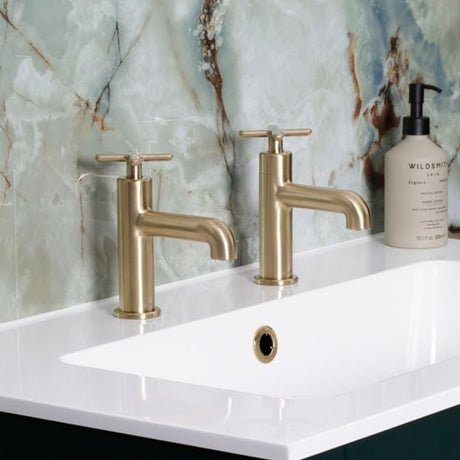 Heritage Pillar Basin Tap Brushed Brass Heritage Salcombe Basin Pillar Taps (Pair)