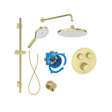 Roca Concealed Shower Set Brushed Brass Roca T-3000 Round Switch Thermostatic Concealed Shower Valve with Rainshower Head, Shower Handset and Slide Rail Set