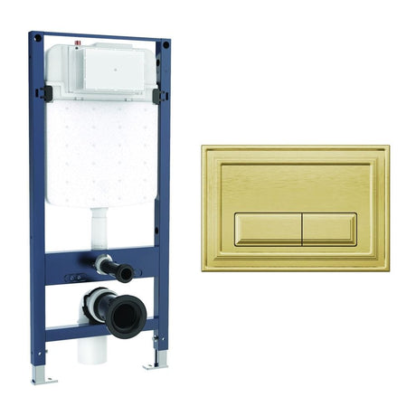 Crosswater Wall Hung WC Frame Belgravia Plate in Brushed Brass Crosswater 1.12m Slim Depth Dual Flush WC Support Frame Set with Flush Plate
