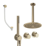 UK Bathroom Store Concealed Shower Set Brushed Brass / Ceiling Arm / 200mm Crosswater Module Shower Set 9 - 3 Outlet with Pencil Handset, Overhead Shower and Overflow Filler