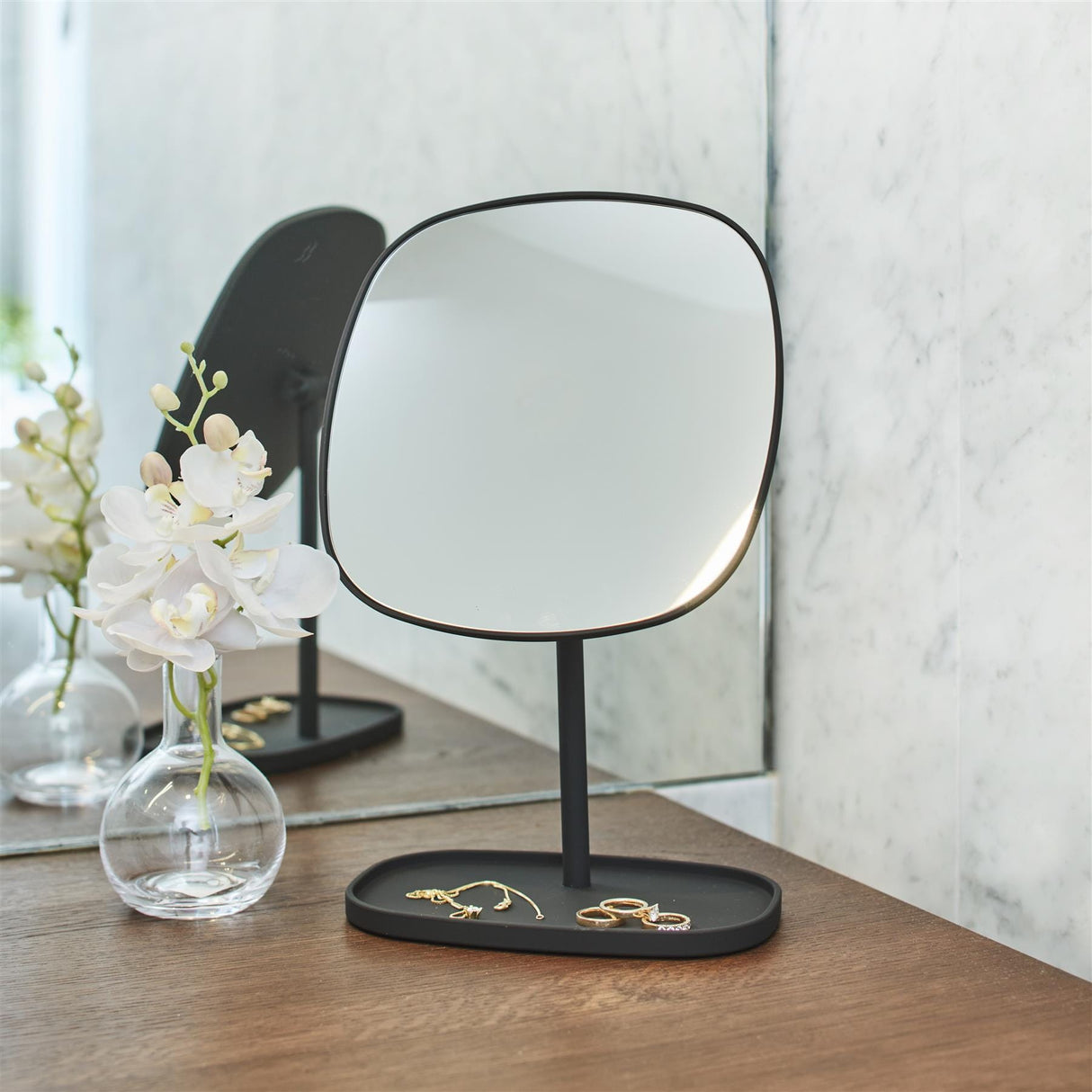 Smedbo Beslagsboden Glow Freestanding Square Magnifing Mirror with Tray