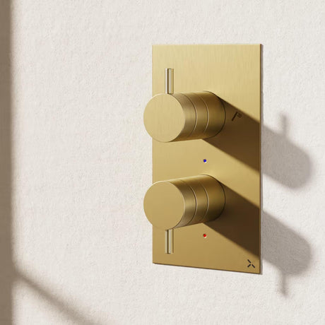 Crosswater Concealed Shower Valve Brushed Brass Crosswater MPRO 2 Outlet, 2 Handle Portrait Concealed Thermostatic Shower Valve (Shower/Handset)