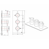 Crosswater Concealed Shower Valve Crosswater MPRO 2 Outlet, 3 Handle Portrait Concealed Thermostatic Shower Valve