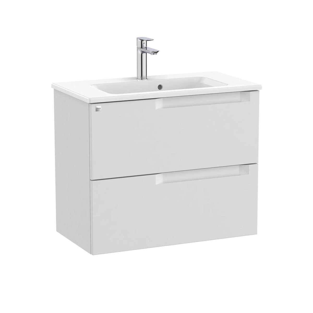 Roca Wall Mounted Vanity Unit Pebble Grey Roca Aleyda Compact 700mm Wall Mounted Two Drawer Vanity Unit with Basin