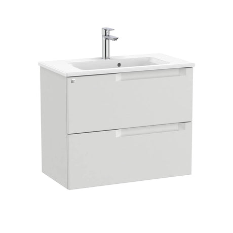Roca Wall Mounted Vanity Unit Pebble Grey Roca Aleyda Compact 700mm Wall Mounted Two Drawer Vanity Unit with Basin