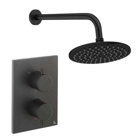 UK Bathroom Store Concealed Shower Set Matt Black / Wall Arm / 200mm Crosswater Crossbox Shower Set 1 - 1 Outlet with Fixed Overhead Shower