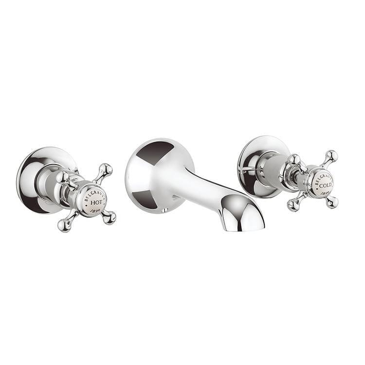 Crosswater Wall Mounted Basin Tap Chrome Crosswater Belgravia 3 Hole - Wall Mounted - Basin Mixer Tap with Crosshead Handle