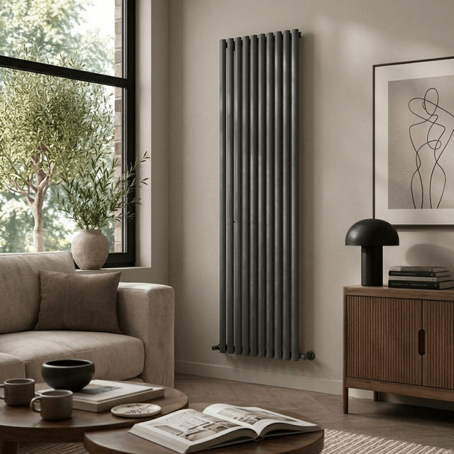 Aquarius Bathrooms Column Radiator 1800 x600mm Aquarius Athens Single Vertical Column Radiator in Anthracite