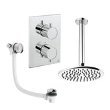 UK Bathroom Store Concealed Shower Set Chrome / Ceiling Arm / 200mm Crosswater Crossbox Shower Set 7 - 2 Outlet with Fixed Overhead Shower and Overflow Bath Filler Waste
