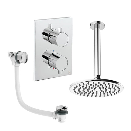 UK Bathroom Store Concealed Shower Set Chrome / Ceiling Arm / 200mm Crosswater Crossbox Shower Set 7 - 2 Outlet with Fixed Overhead Shower and Overflow Bath Filler Waste