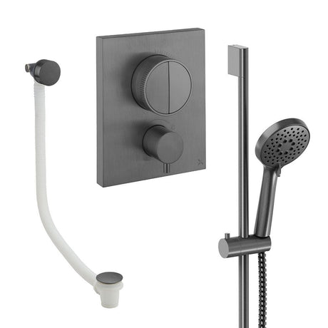 UK Bathroom Store Concealed Shower Set Slate Crosswater Crossbox Push Shower Set 4 - 2 Outlet with Slide Rail Kit and Overflow Bath Filler Waste