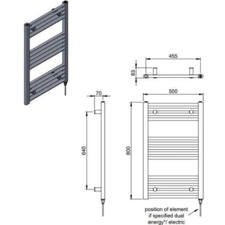 Vogue Ladder Rail Vogue Axis Ladder Straight Central Heating Towel Rail - 800 x 500mm - Chrome