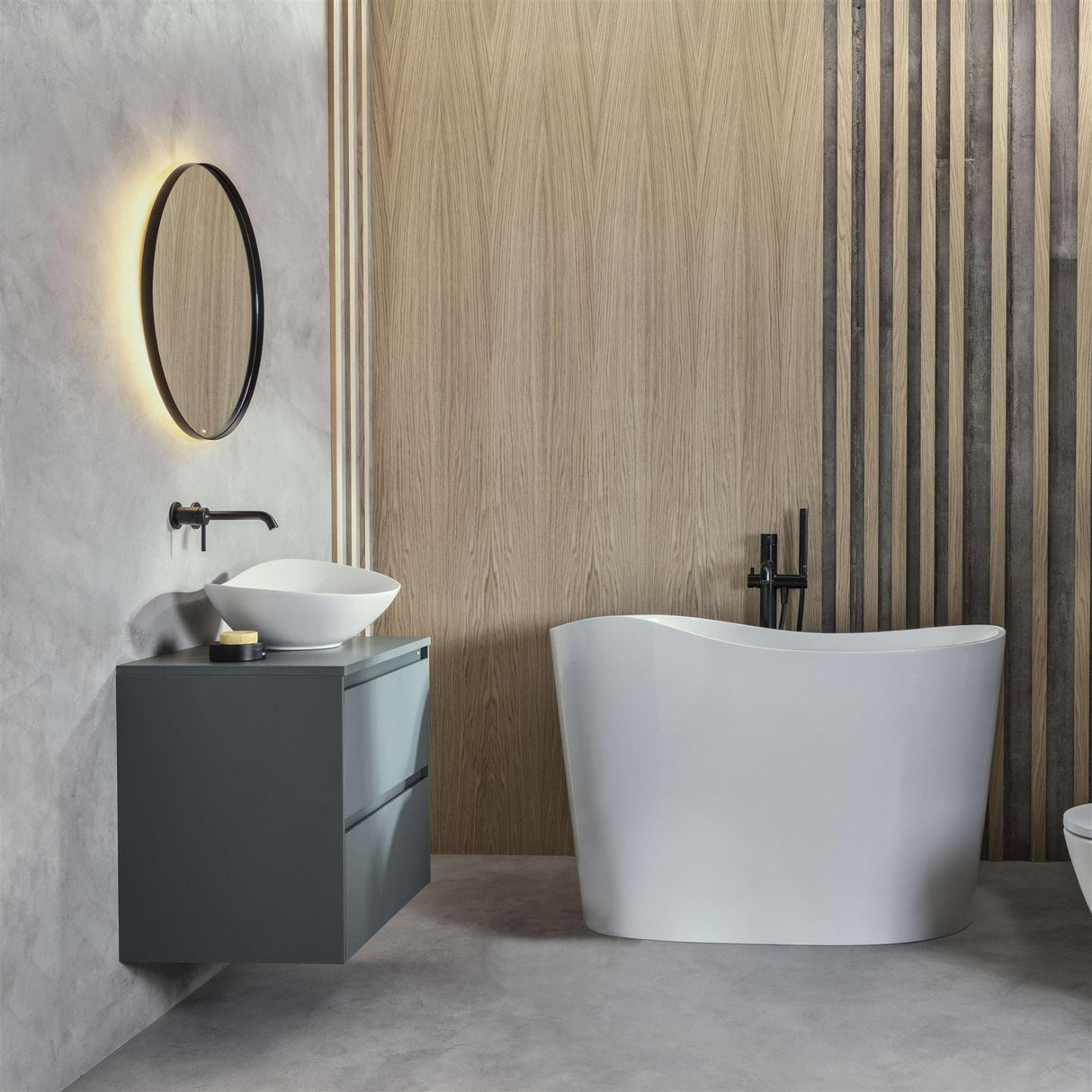 Roca Modern Freestanding Bath Roca Ohtake Oval Freestanding Stonex® Oval Japanese Bath with Click-Clack Waste