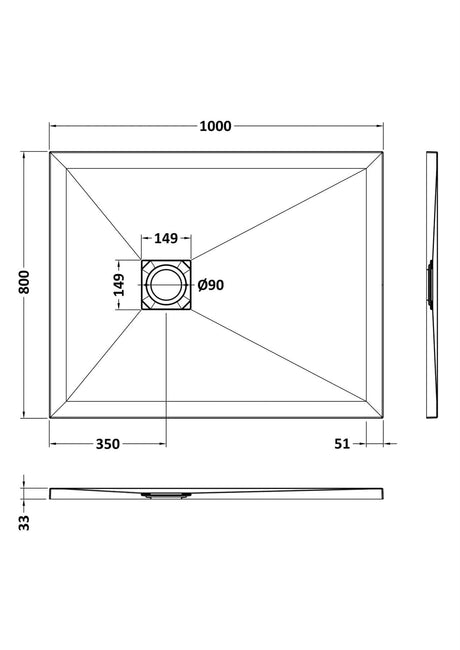 UK Bathroom Store Rectangle Shower Tray 1000x800mm Aquarius Urbano Slimline 33mm Slate Effect Rectangular Stone Resin Shower Tray in White Slate