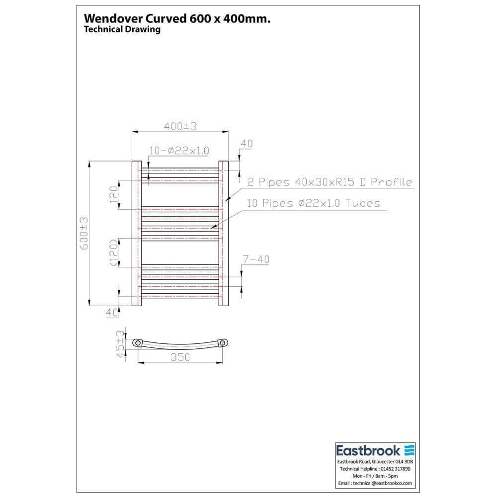 Eastbrook Wendover Curved Vertical Heated Towel Rail in Chrome