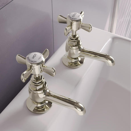 Heritage Pillar Basin Tap Vintage Gold Heritage Dawlish Basin Pillar Taps (Pair)