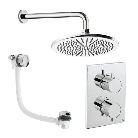 UK Bathroom Store Concealed Shower Set Chrome / Wall Arm / 300mm Crosswater Crossbox Shower Set 7 - 2 Outlet with Fixed Overhead Shower and Overflow Bath Filler Waste