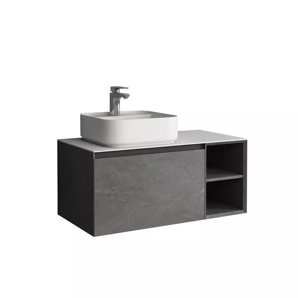 Aquarius Wall Mounted Vanity Unit Grey Marble / Solid White Aquarius JF-Series 900mm Single Drawer Vanity Unit with Countertop