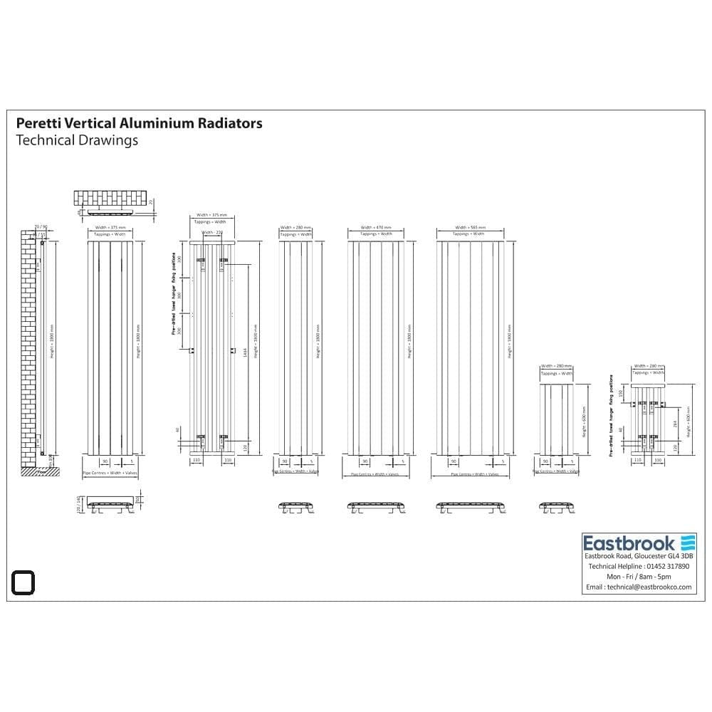 Eastbrook Panel Radiator Eastbrook Peretti Straight Vertical Aluminium Radiator in Matt Anthracite