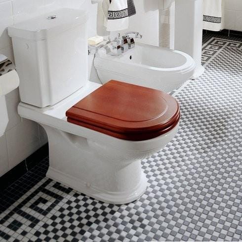 Villeroy & Boch Close Coupled Toilet Walnut Stained Solid Birch Wood Villeroy & Boch Hommage Traditional Close Coupled Toilet with Seat