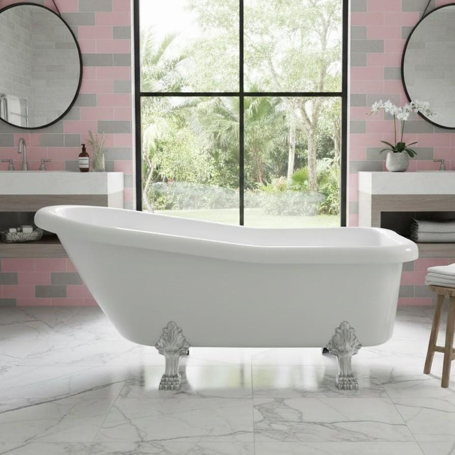 Aquarius Bathrooms Roll Top and Slipper Freestanding Bath Aquarius Timeless Luxury Freestanding Slipper Bath - 1530 x 670mm with Chrome Lions Paw Feet