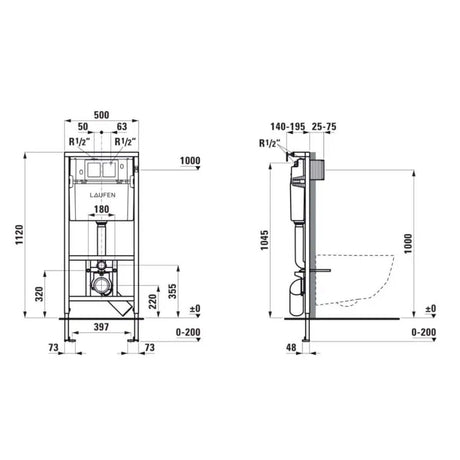 Laufen Wall Hung WC Frame Laufen 1120mm Wall Mounted Frame and Cistern