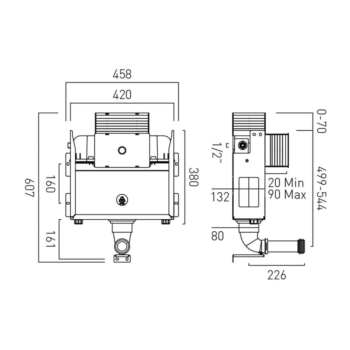 Vado Concealed Cistern Vado Short Dual Flush Concealed Cistern