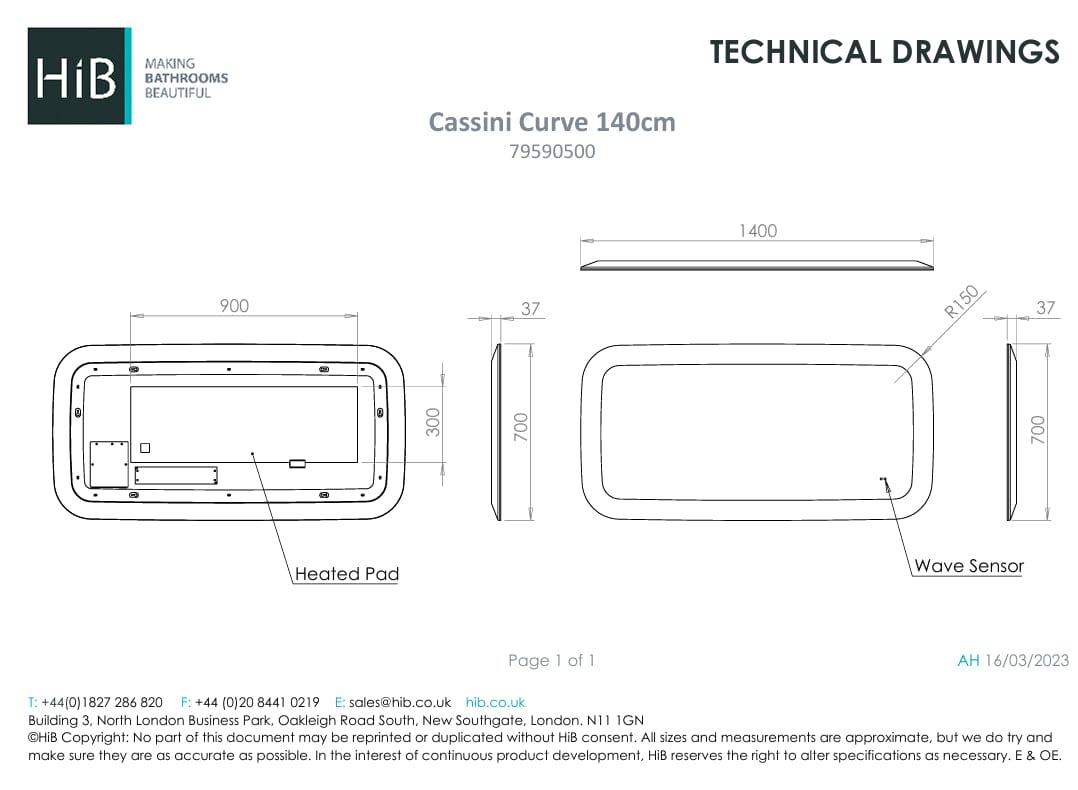 HiB Illuminated Mirror 700 x 1400mm HiB Cassini Curve LED Illuminated Mirror