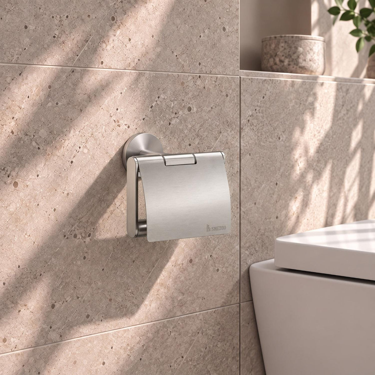 Smedbo Toilet Roll Holder Brushed Stainless Steel Smedbo Dot Self-Adhesive Toilet Roll Holder with Cover