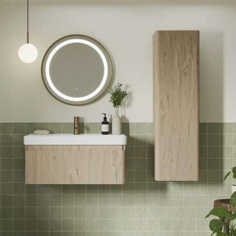 Aquarius Bathrooms Wall Mounted Vanity Unit 805mm Aquarius Corinthe Fluted Wall Mounted One Drawer Vanity Unit with Basin in Textured Oak