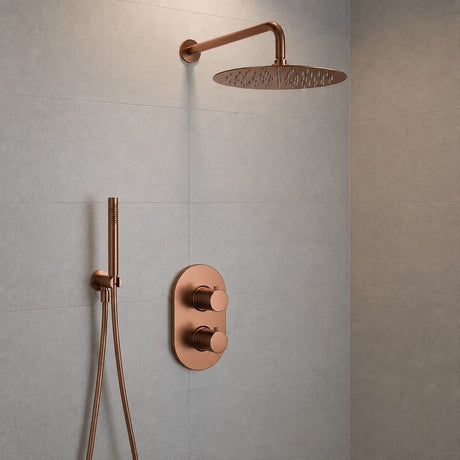 Aquarius Bathrooms Concealed Shower Set Brushed Bronze Aquarius RainLux Round 2 Outlet Shower Set with Shower Head and Single Function Handset