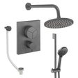 UK Bathroom Store Concealed Shower Set Slate / Wall Arm / 200mm Crosswater Crossbox Push Shower Set 8 - 3 Outlet with Fixed Overhead Shower, Slide Rail Kit and Overflow Bath Filler Waste