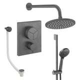 UK Bathroom Store Concealed Shower Set Slate / Wall Arm / 200mm Crosswater Crossbox Push Shower Set 8 - 3 Outlet with Fixed Overhead Shower, Slide Rail Kit and Overflow Bath Filler Waste
