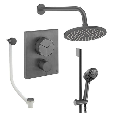 UK Bathroom Store Concealed Shower Set Slate / Wall Arm / 200mm Crosswater Crossbox Push Shower Set 8 - 3 Outlet with Fixed Overhead Shower, Slide Rail Kit and Overflow Bath Filler Waste