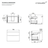 Crosswater Wall Mounted Vanity Unit Crosswater Glide II Wall Mounted Two Drawer Vanity Unit with Worktop