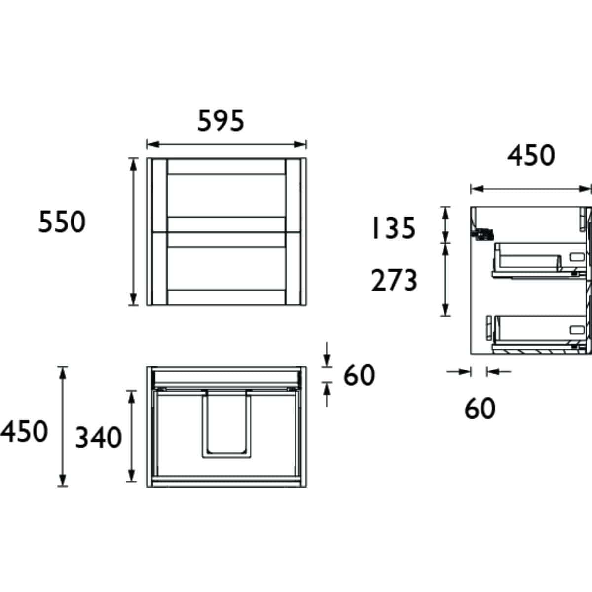 Heritage Wall Mounted Vanity Unit Heritage Lynton 600mm Wall Hung Vanity Unit with Basin, Waste and Handle Bundle