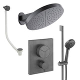 UK Bathroom Store Concealed Shower Set Slate Crosswater Crossbox Push Shower Set 10 - 3 Outlet with Revive Steel Overhead Shower, Slide Rail Kit and Overflow Bath Filler Waste