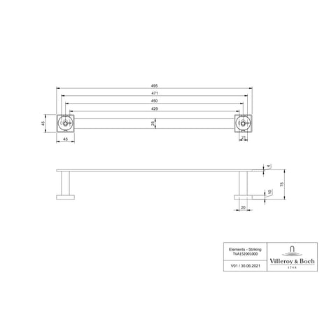 Vileroy & Boch Towel Rails and Rings Villeroy & Boch Elements Striking Towel Bar 495mm
