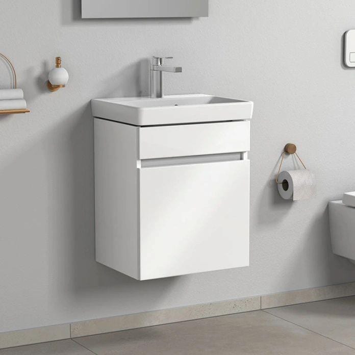 Villeroy & Boch Wall Mounted Vanity Unit Satin White Villeroy & Boch Arto Wall Mounted 450mm One Drawer Vanity Unit with Basin