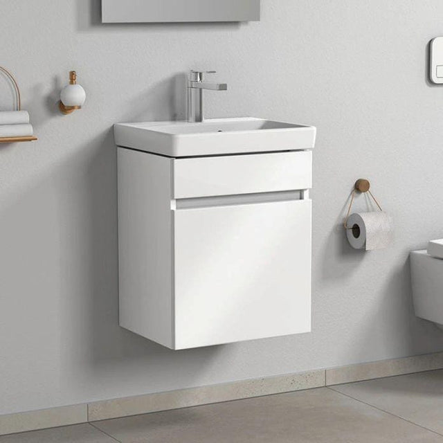Villeroy & Boch Wall Mounted Vanity Unit Satin White Villeroy & Boch Arto Wall Mounted 450mm One Drawer Vanity Unit with Basin