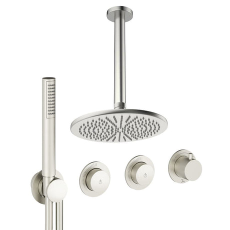 UK Bathroom Store Concealed Shower Set Brushed Nickel / Ceiling Arm / 300mm Crosswater Module Shower Set 8 - 2 Outlet with Pencil Handset and Overhead Shower