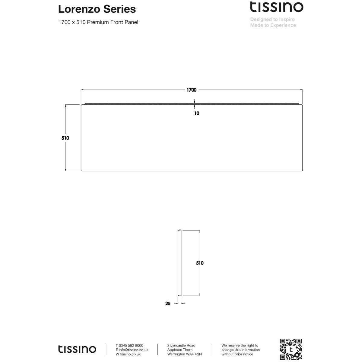 Tissino Bath Panel 1700 x 510mm / Premium Tissino Lorenzo Front Bath Panel