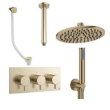 Crosswater Concealed Shower Set Brushed Brass / Ceiling Arm / 200mm Crosswater Design 3 Handle 3 Outlet Shower and Bath Filler Set 8