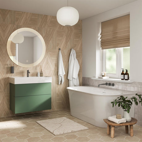 Crosswater Wall Mounted Vanity Unit Sage Green / 1 Hole Crosswater Avenue 800mm Two Drawer Wall Mounted Vanity Unit with Basin