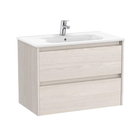Roca Wall Mounted Vanity Unit Nordic Ash Roca Tenet 800mm Wall Mounted Two Drawer Vanity Unit with Basin