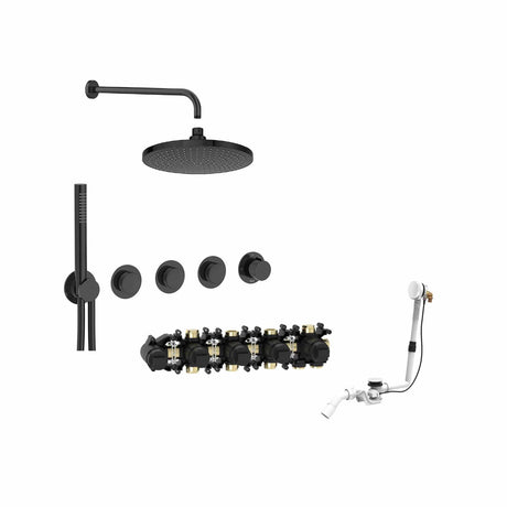 Roca Concealed Shower Set Titanium Black Roca T-Multi Switch Thermostatic Concealed Shower Valve with Rainshower Head, Pencil Handset  and Overflow Bath Filler