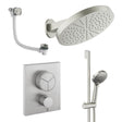 UK Bathroom Store Concealed Shower Set Brushed Nickel Crosswater Crossbox Push Shower Set 10 - 3 Outlet with Revive Steel Overhead Shower, Slide Rail Kit and Overflow Bath Filler Waste