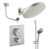 UK Bathroom Store Concealed Shower Set Brushed Nickel Crosswater Crossbox Push Shower Set 10 - 3 Outlet with Revive Steel Overhead Shower, Slide Rail Kit and Overflow Bath Filler Waste
