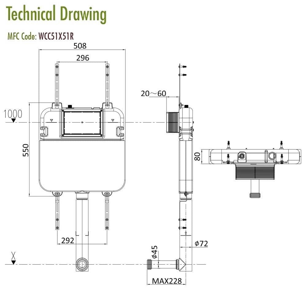 Crosswater Concealed Cistern Crosswater Dual Flush Slimline Concealed Cistern Set with Flush Plate  - 508 x 80 x  550mm