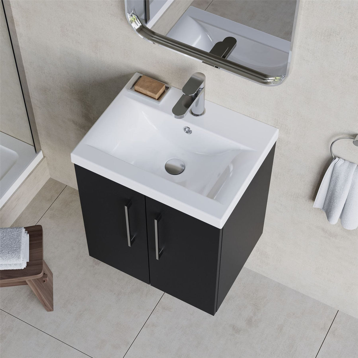 Aquarius Wall Mounted Vanity Unit Aquarius Brisbane 500mm Wall Hung 2 Door Vanity Unit with 1 Tap Hole Mid Edge Basin
